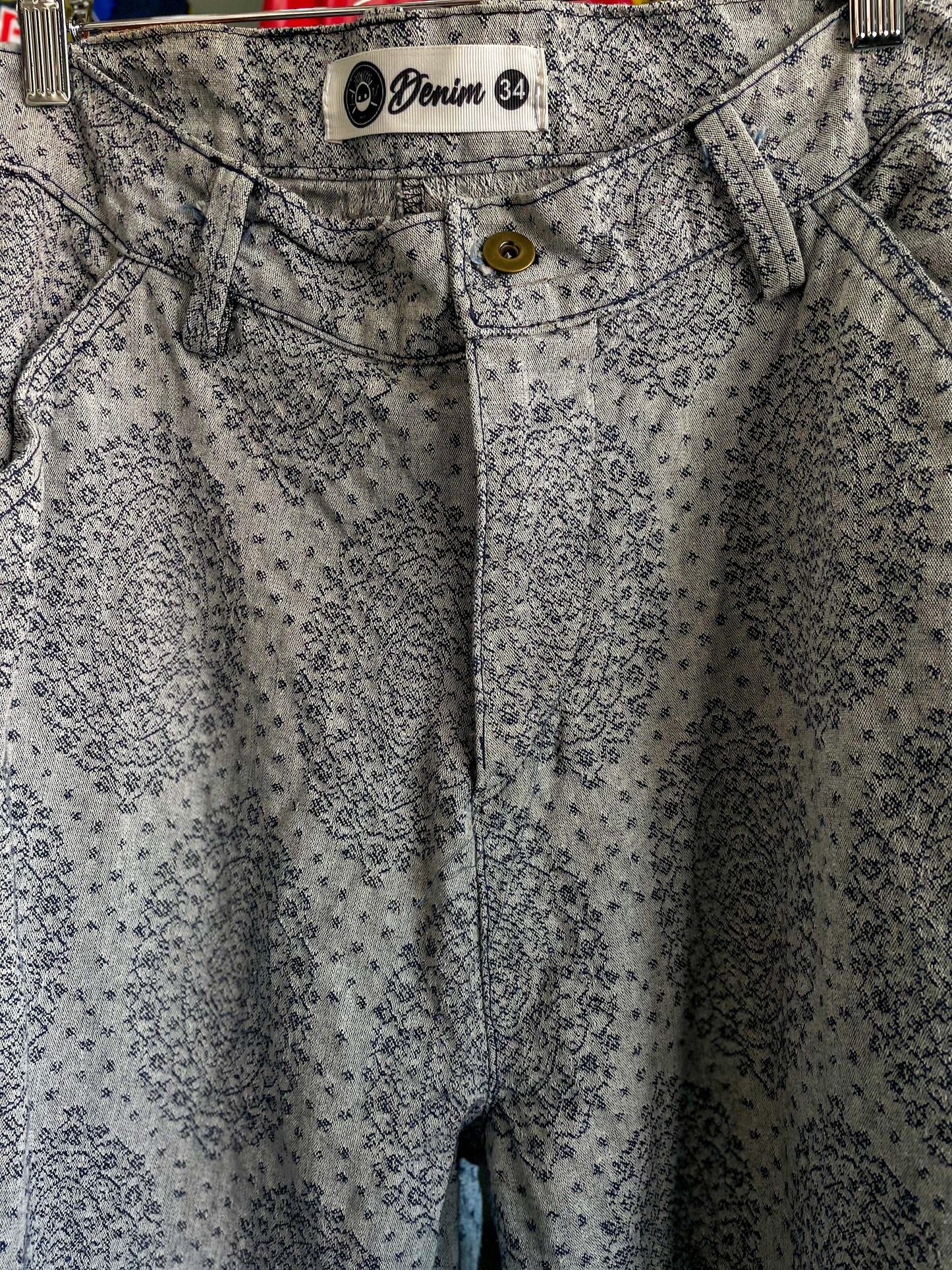 Vintage Patterned Jeans - 34 (Large)