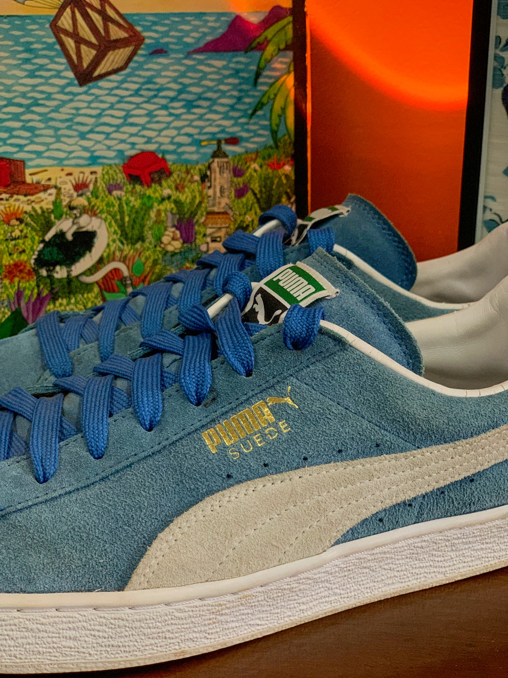 Puma Suede Blue & White Classic Sneakers - Size UK11
