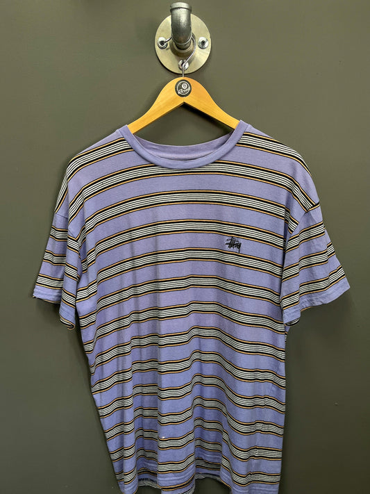 Stüssy Striped Embroidered Logo T-Shirt - Medium