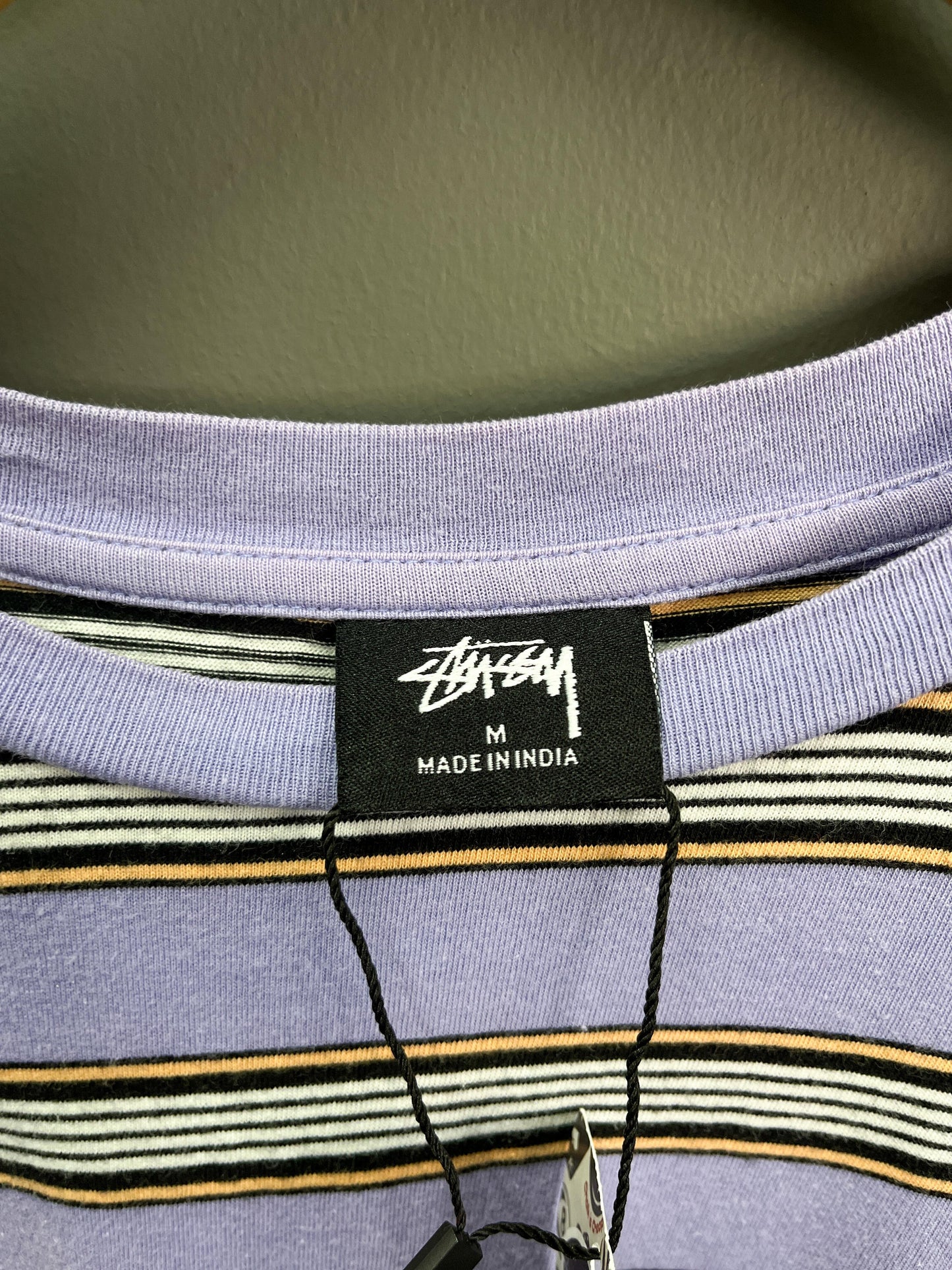 Stüssy Striped Embroidered Logo T-Shirt - Medium