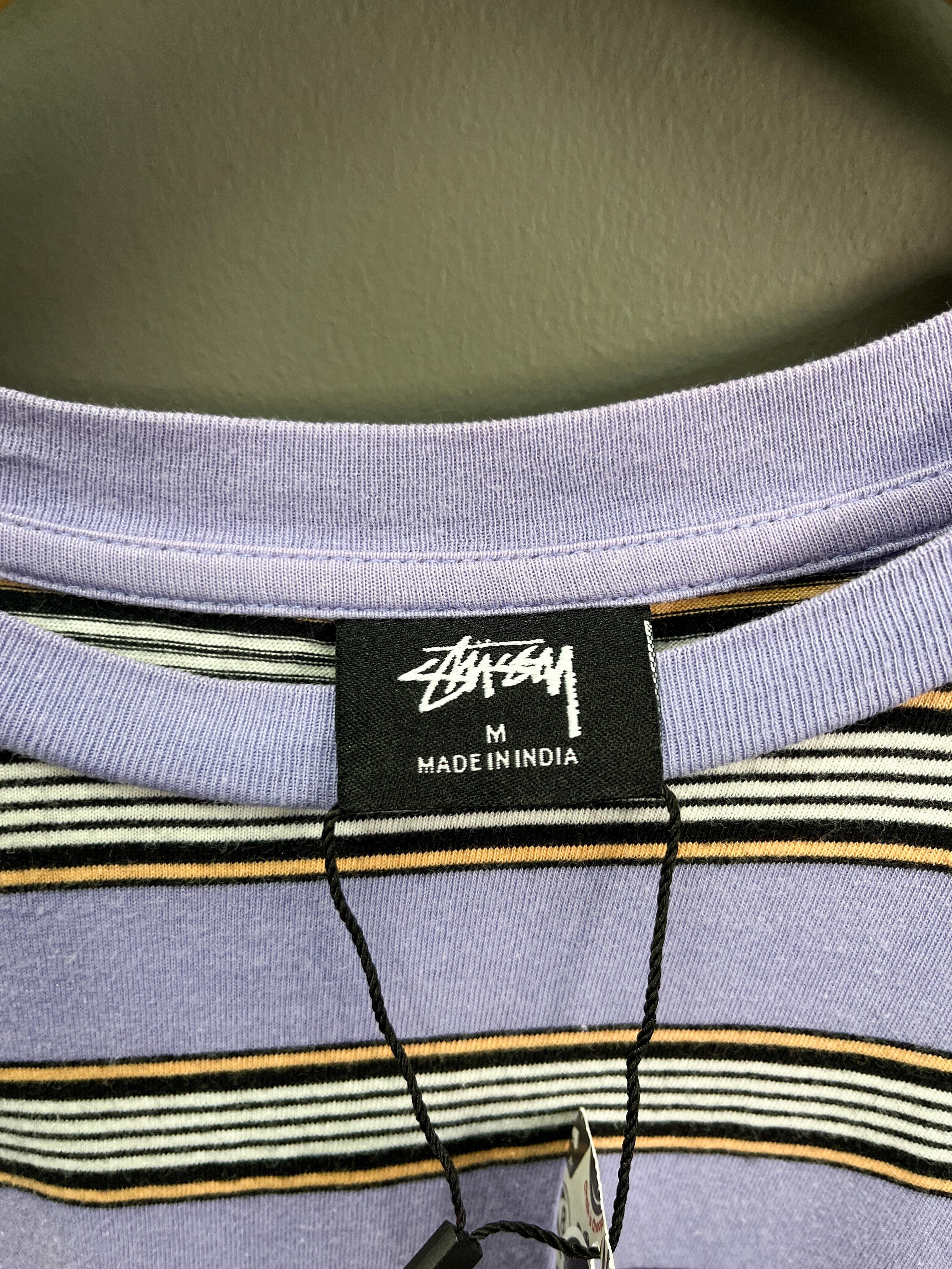 Stussy Striped Embroidered Logo Tee - Medium