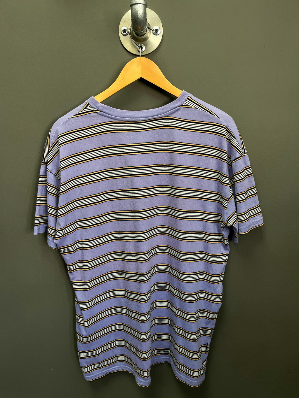 Stussy Striped Embroidered Logo Tee - Medium
