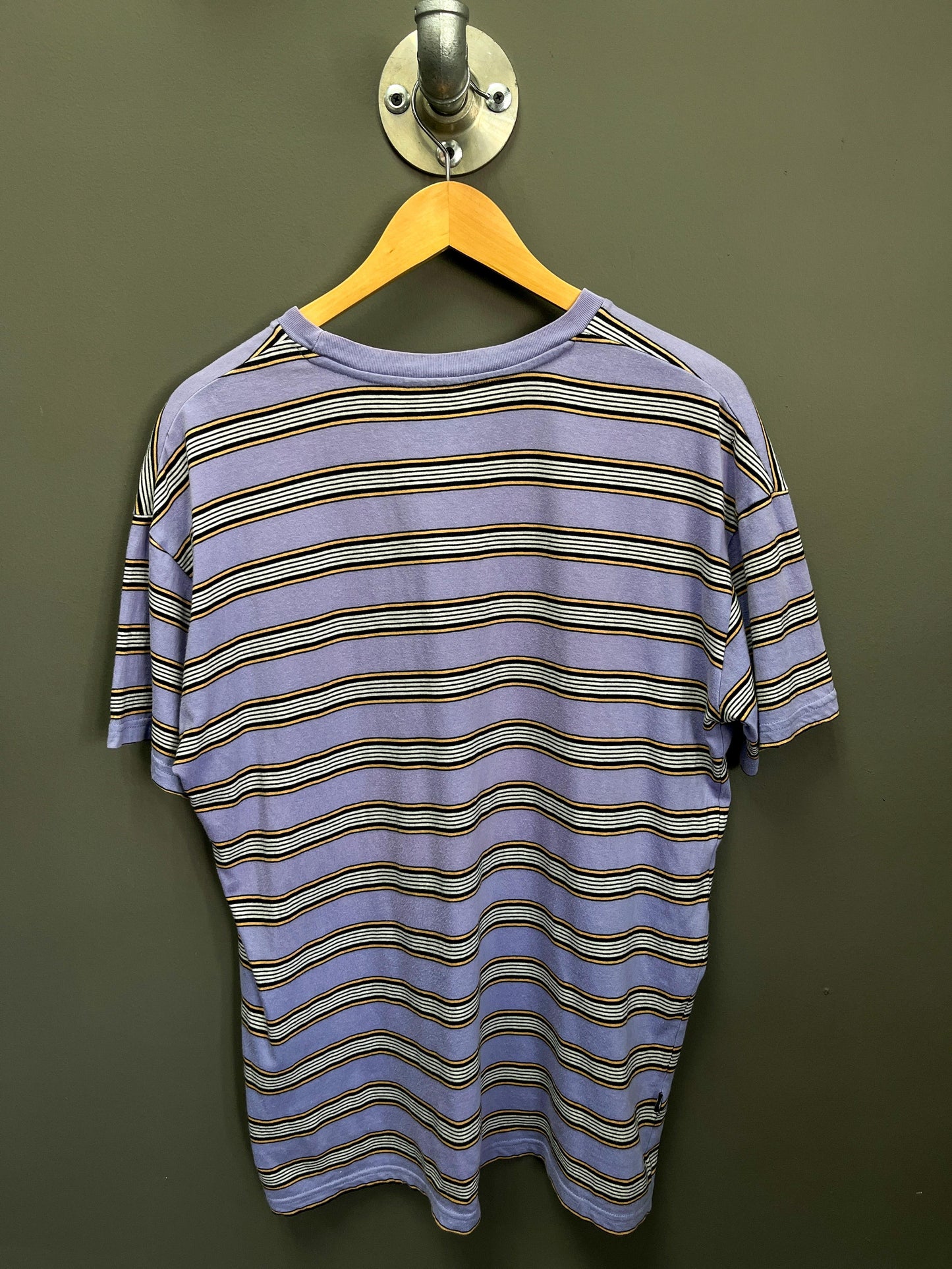 Stüssy Striped Embroidered Logo T-Shirt - Medium