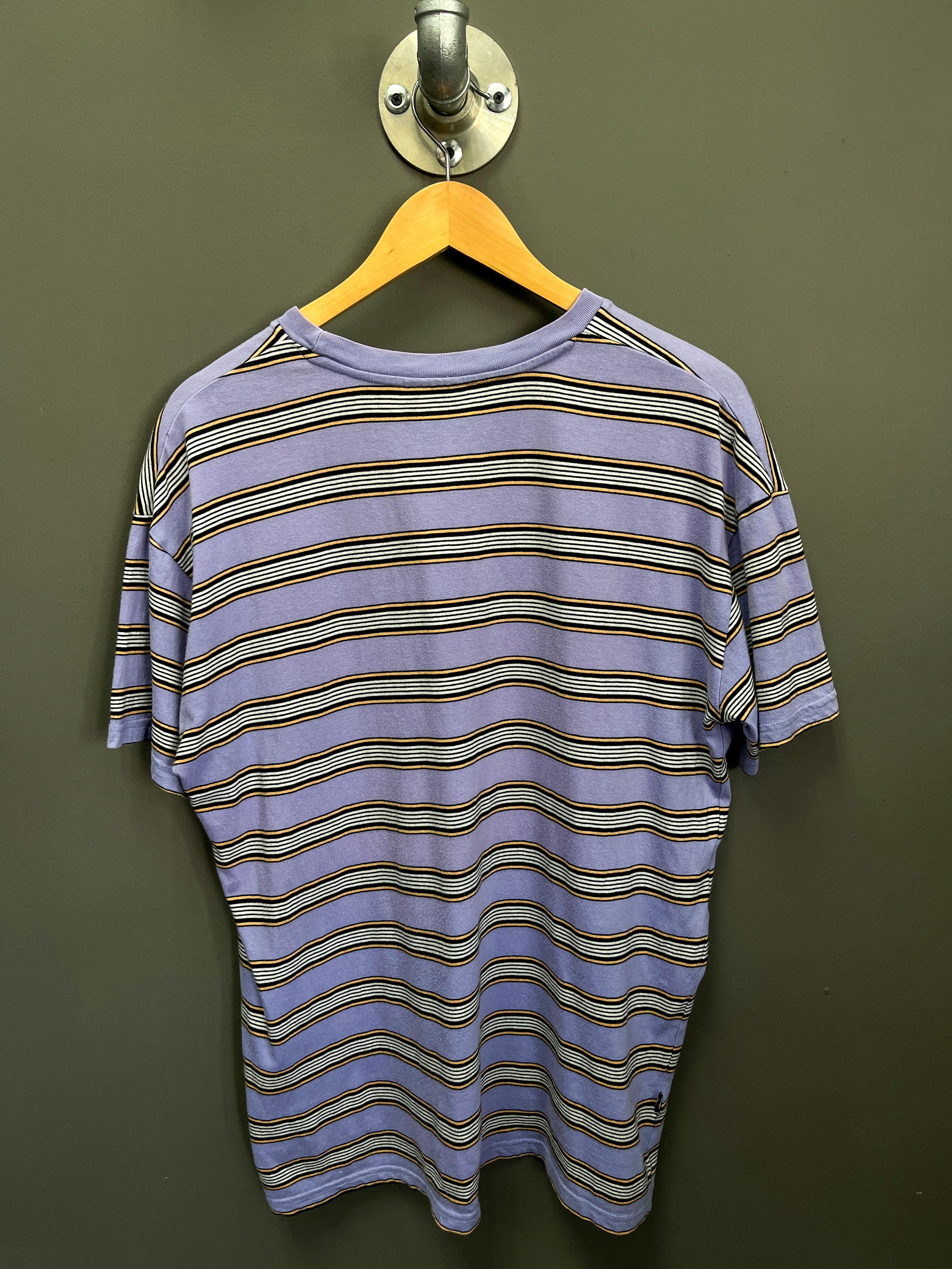 Stussy Striped Embroidered Logo Tee - Medium