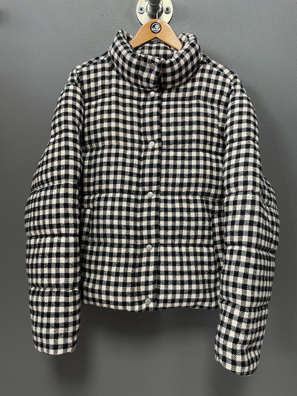Old Khaki Checkered Ladies Puffer Jacket - Extra Large