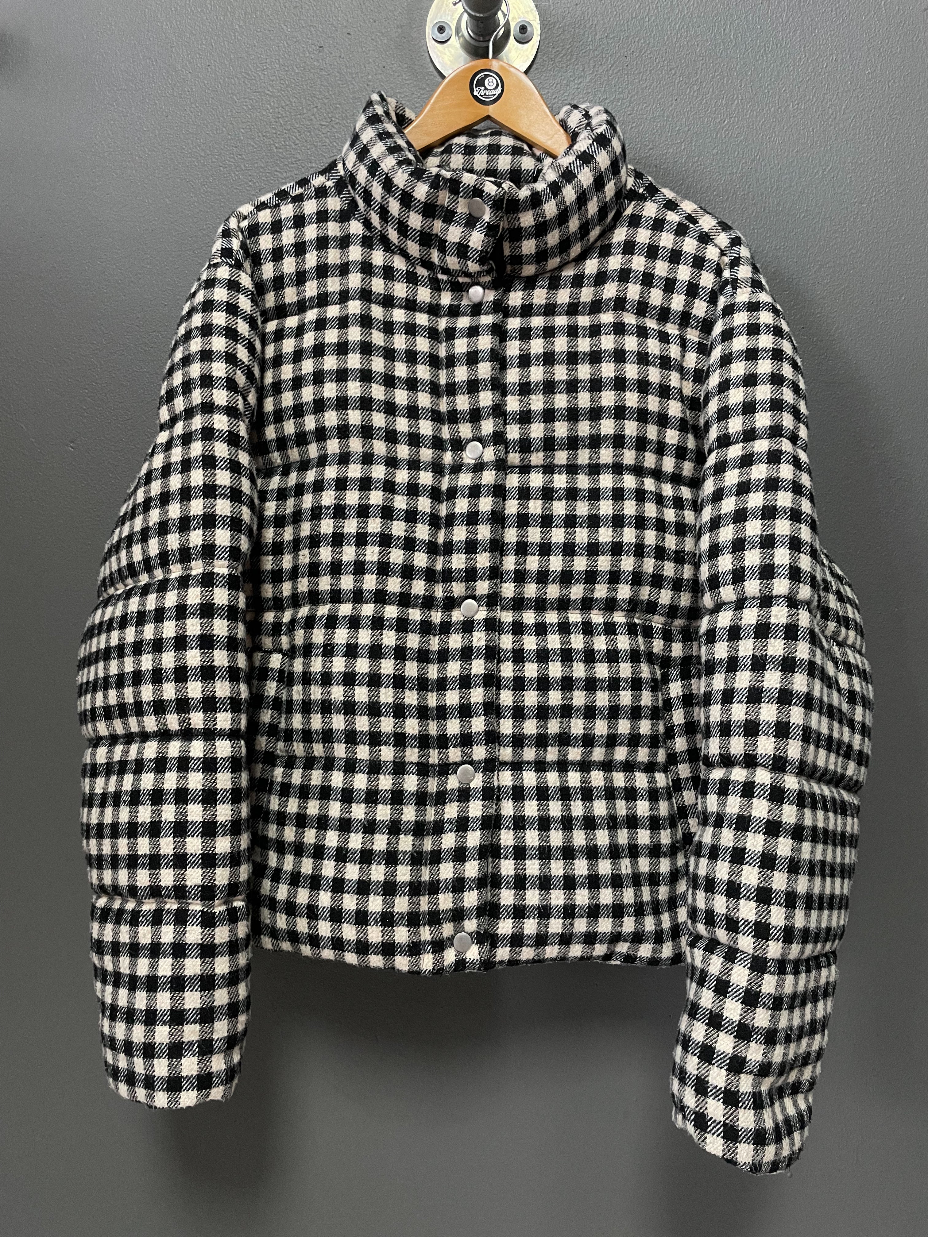 Old Khaki Checkered Ladies Puffer Jacket - Extra Large