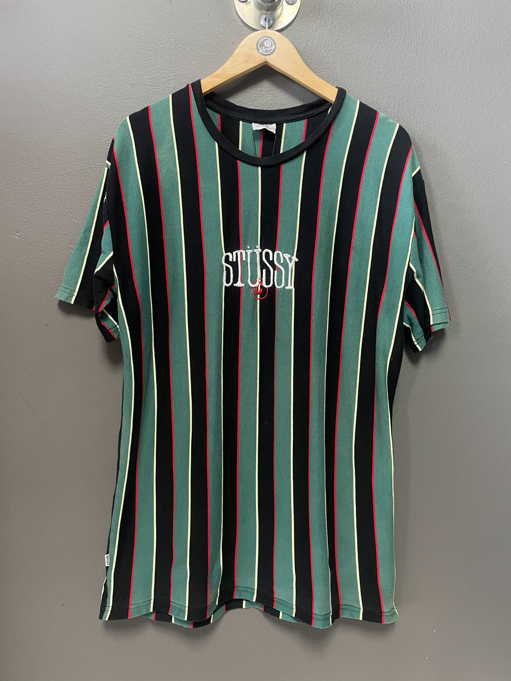 Stussy Stripe Embroidered Tee - Large