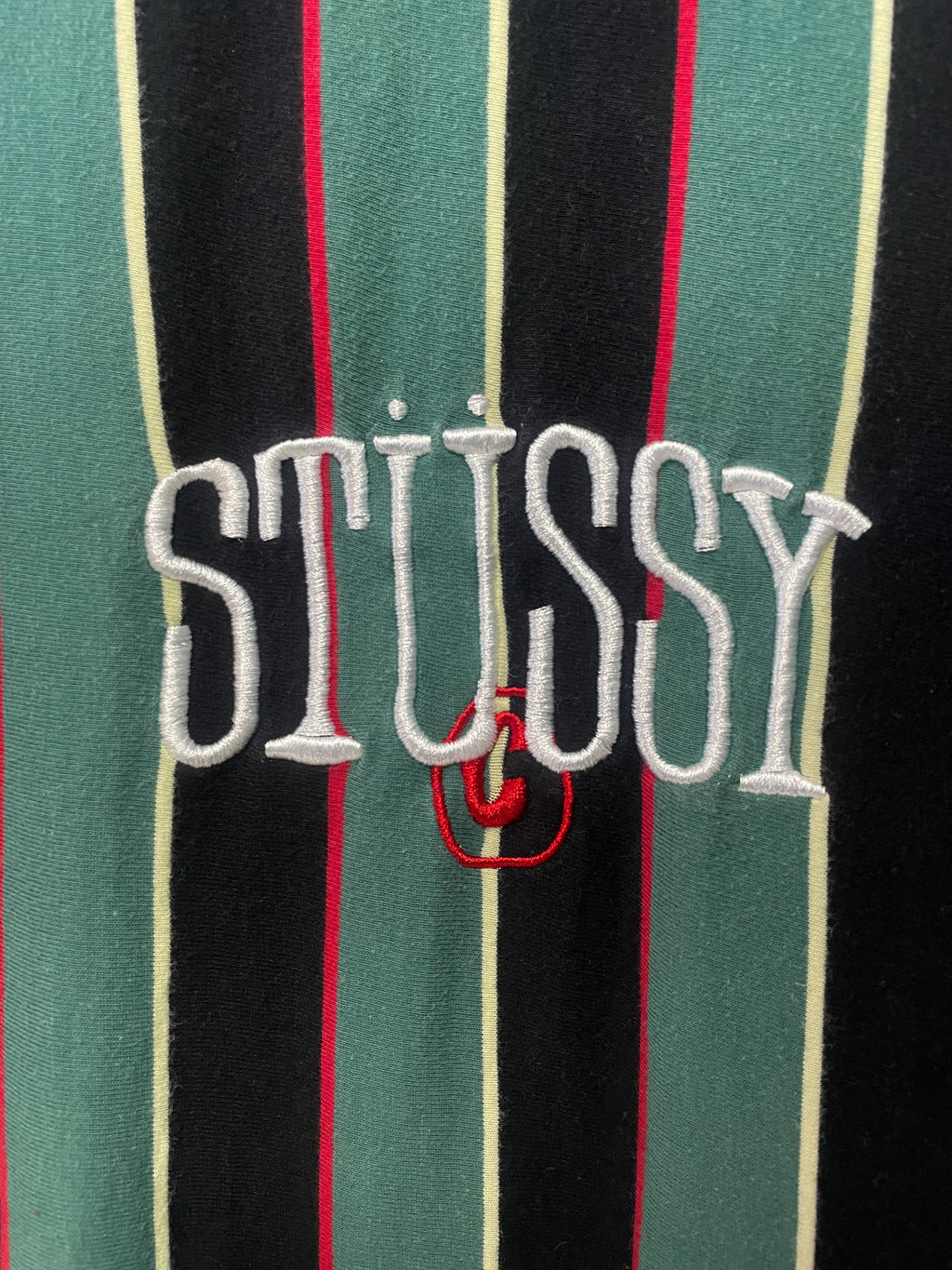 Stussy Stripe Embroidered Tee - Large