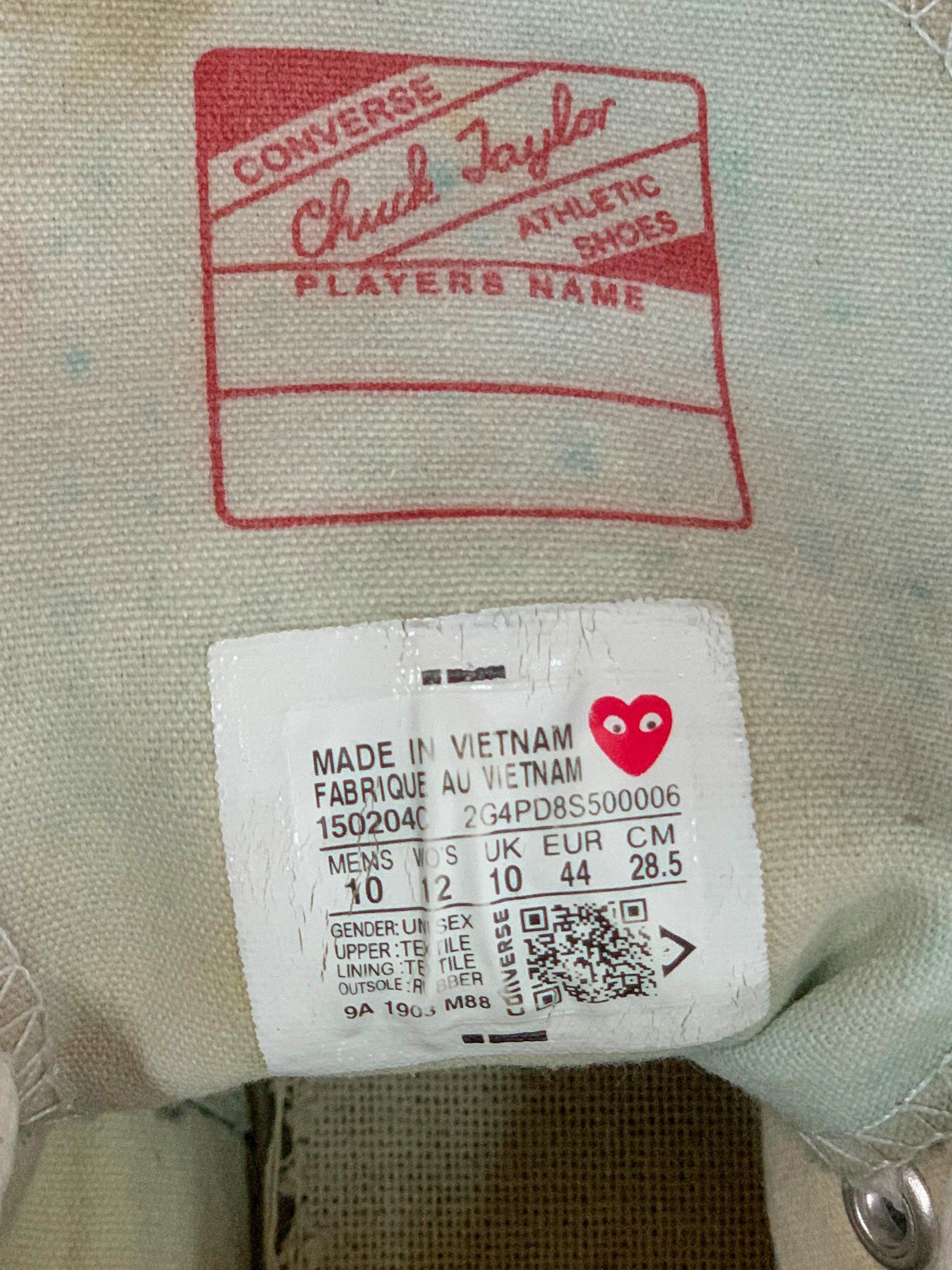 Converse x Comme des Garcons Peaking Heart Chuck 70 Sneakers - UK10