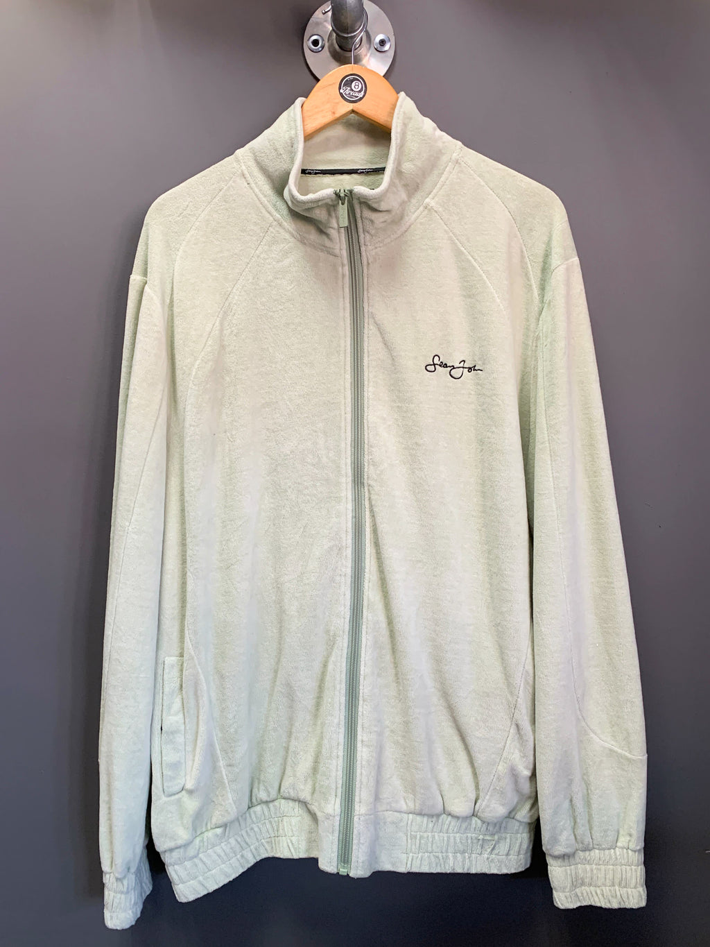 Sean John Full Zip Crushed Velvet Sweater - Large
